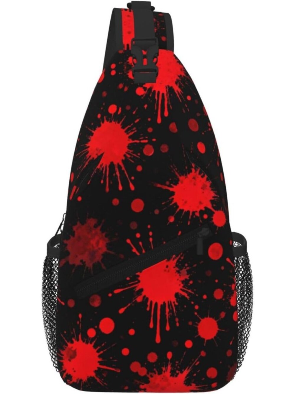 Unisex Black Red Skull Gothic Chest Fanny Hiking Travel Daypack Crossbody Bag